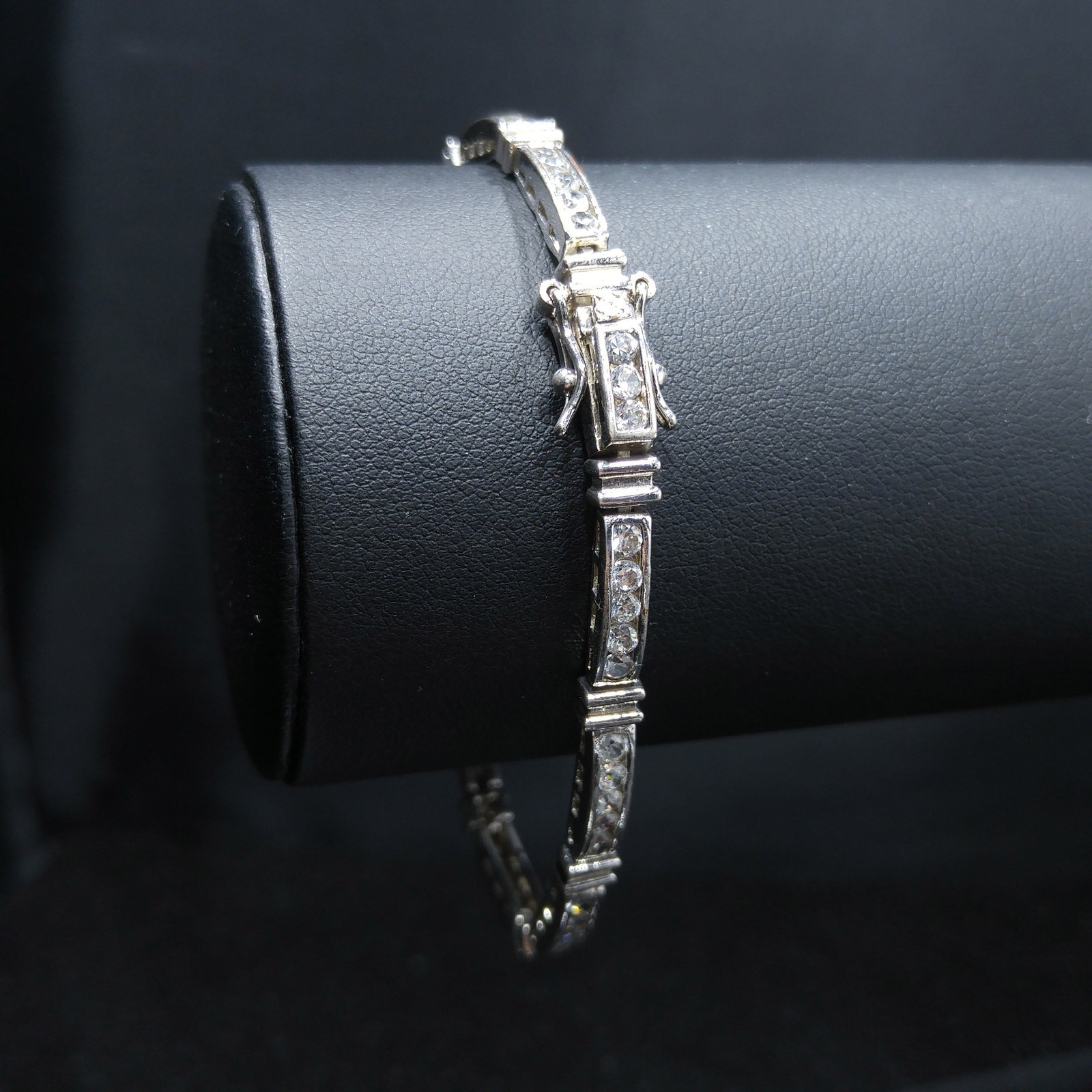 Vintage NF Silver Tone CZ Tennis Bracelet 1970s Nickel Free Sparkling Stones