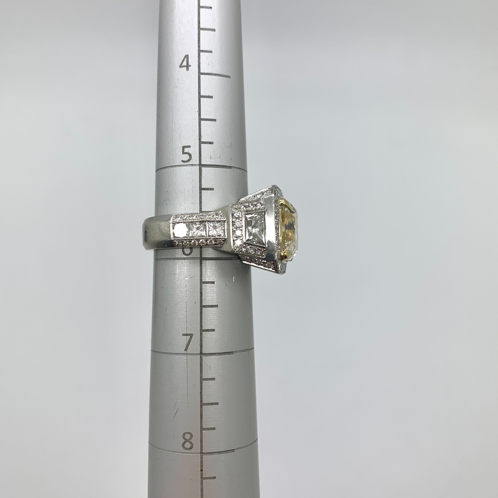 5.03 ct Fancy Light Yellow Diamond & 2.41 White Diamonds Platinum Ring