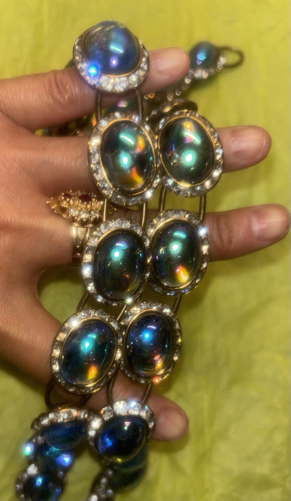 Vintage Peacock Iridescent Gripoux Cabochon AB Necklace ~ Stunning ~ Oil Slick