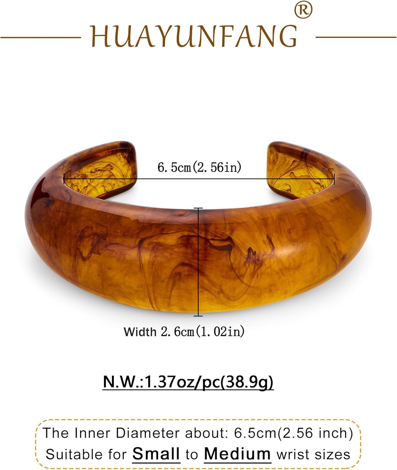 Vintage Acrylic Resin Cuff Bracelet for Women Chunky Tortoiseshell Resin Bangle