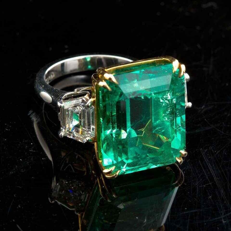 5.60 Ct Green Emerald Art Deco Vintage Engagement Ring 14K 2-Tone Gold Over