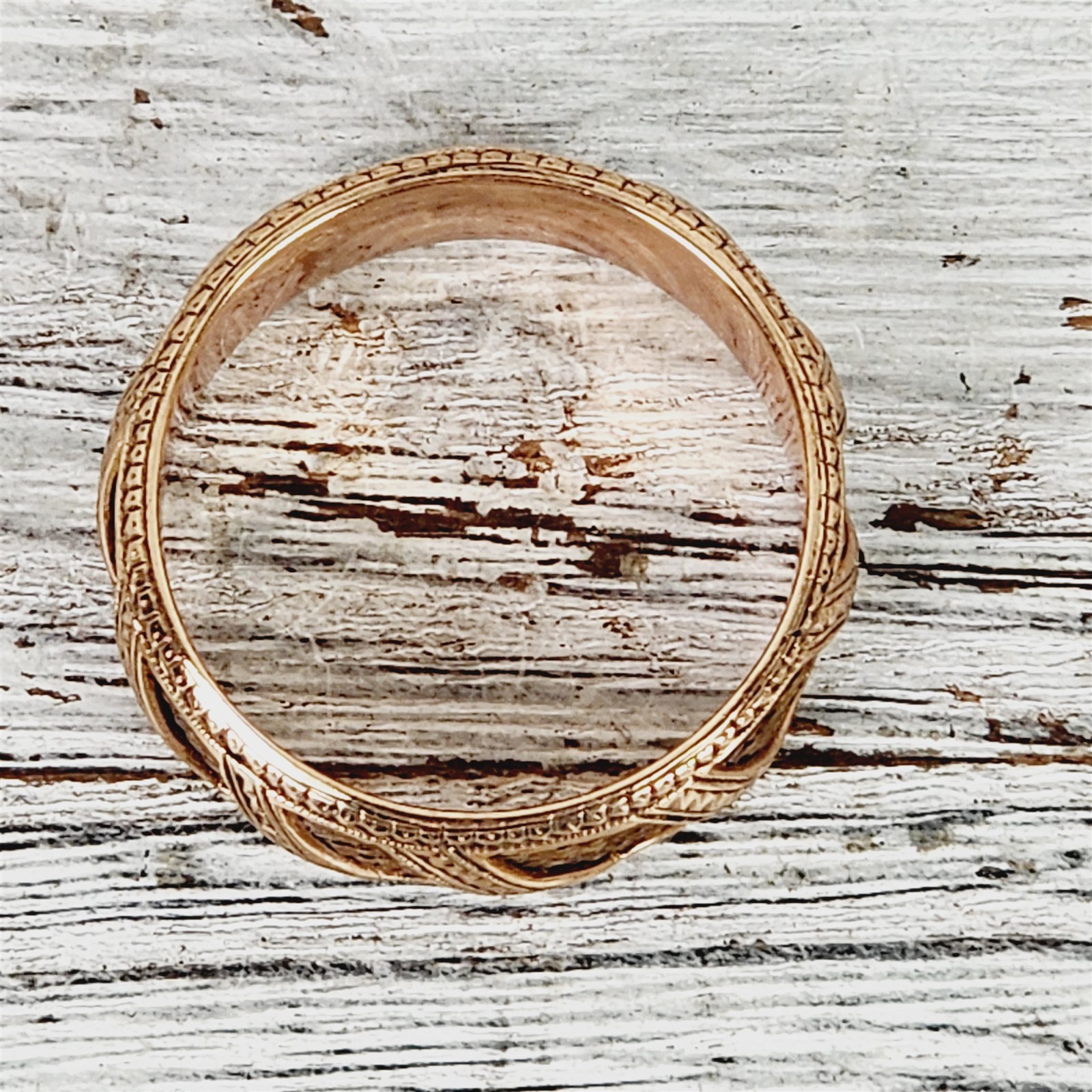 Victorian 10K Yellow Gold Hair 6.4mm Etched Band Ring 8.75 Antique Mourning
