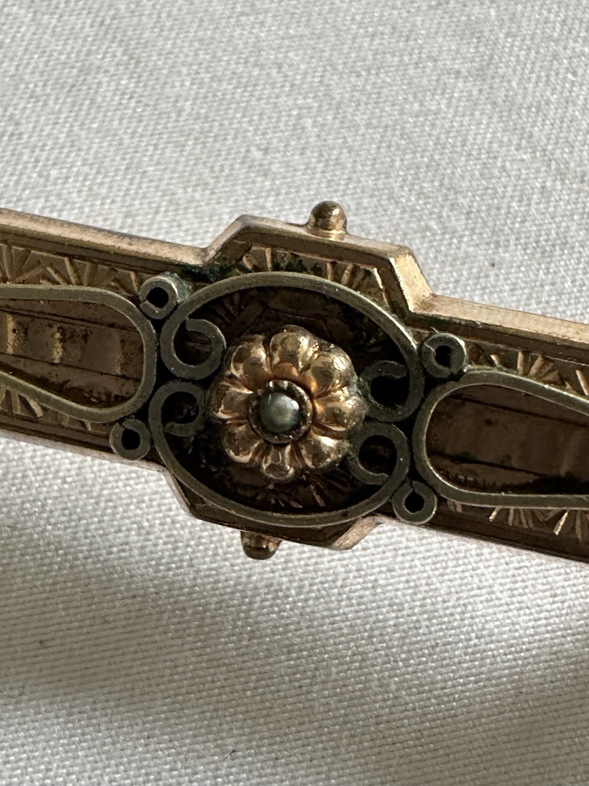 Antique Victorian Gold Filled Etched Bar Brooch Pin