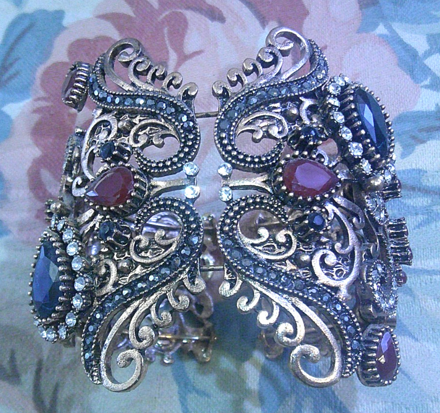 A Vintage Rhinestone Hinged Bracelet Turkish Style Elegant Ornate