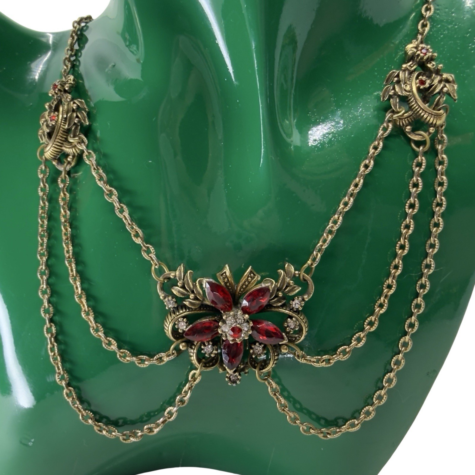 1940s Vintage SIGNED ✨ CORO ✨ Rhinestone Swag FESTOON Draped Chain Bib Necklace