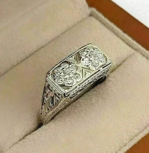 Art Deco Style 2.55Ct Round Cut Lab Created Diamond 925 Silver Anniversary Ring