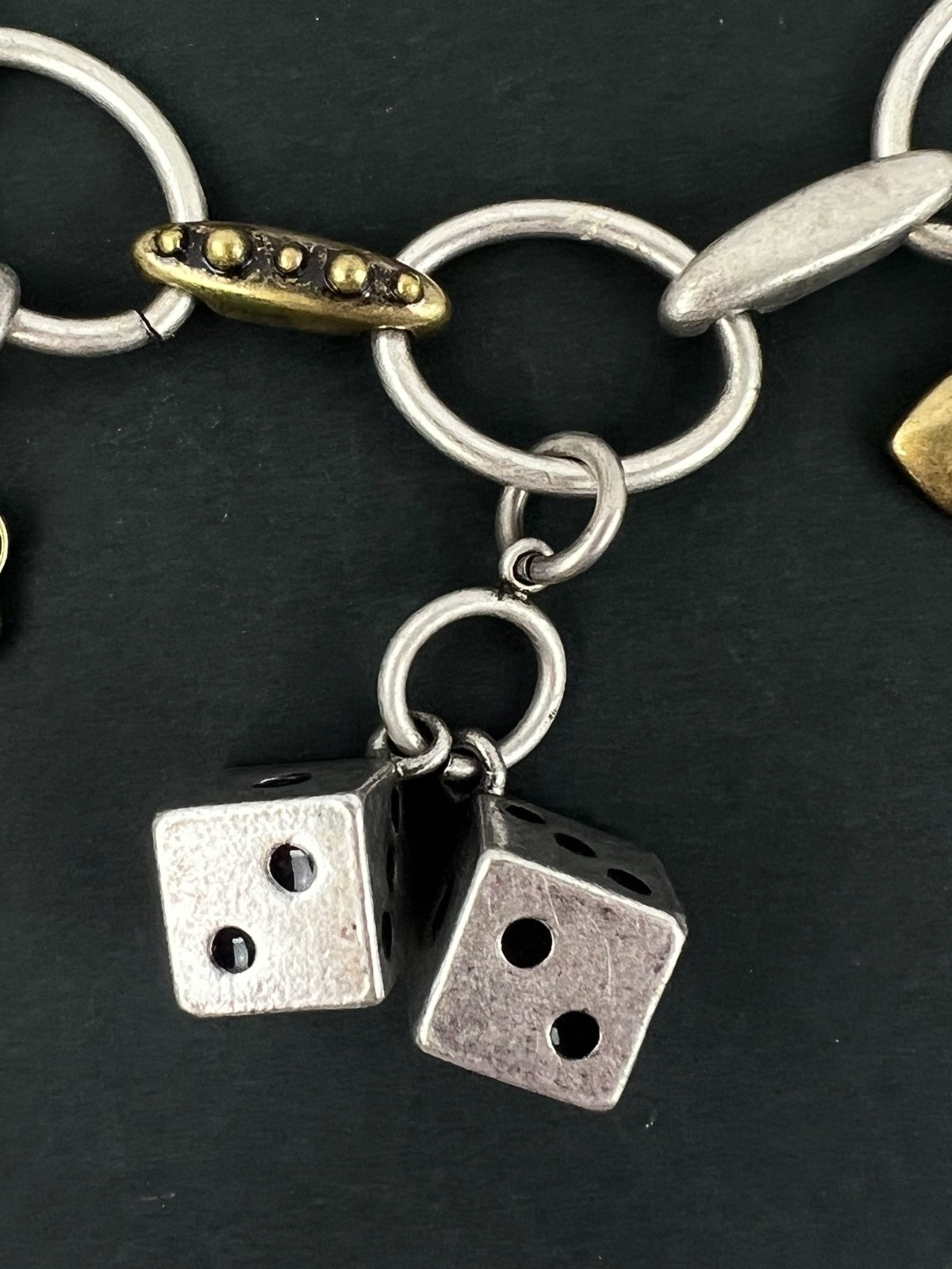 Matte Silver Metal Good Luck Charm Bracelet Dice Shamrock Wishbone Horseshoe 8″