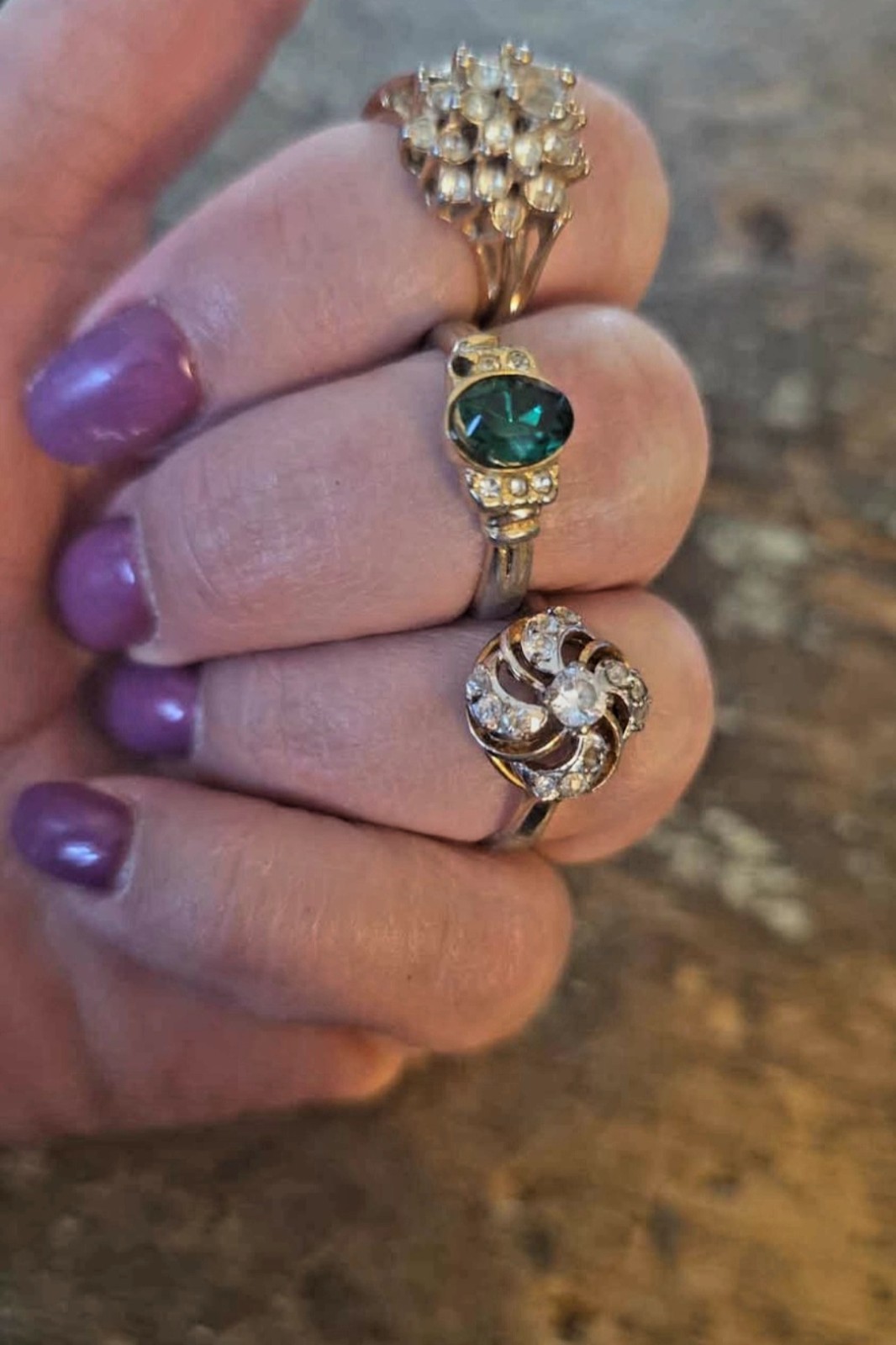 3 Costume Cocktail Jewelry Rings All Missing At Least 1 Stone