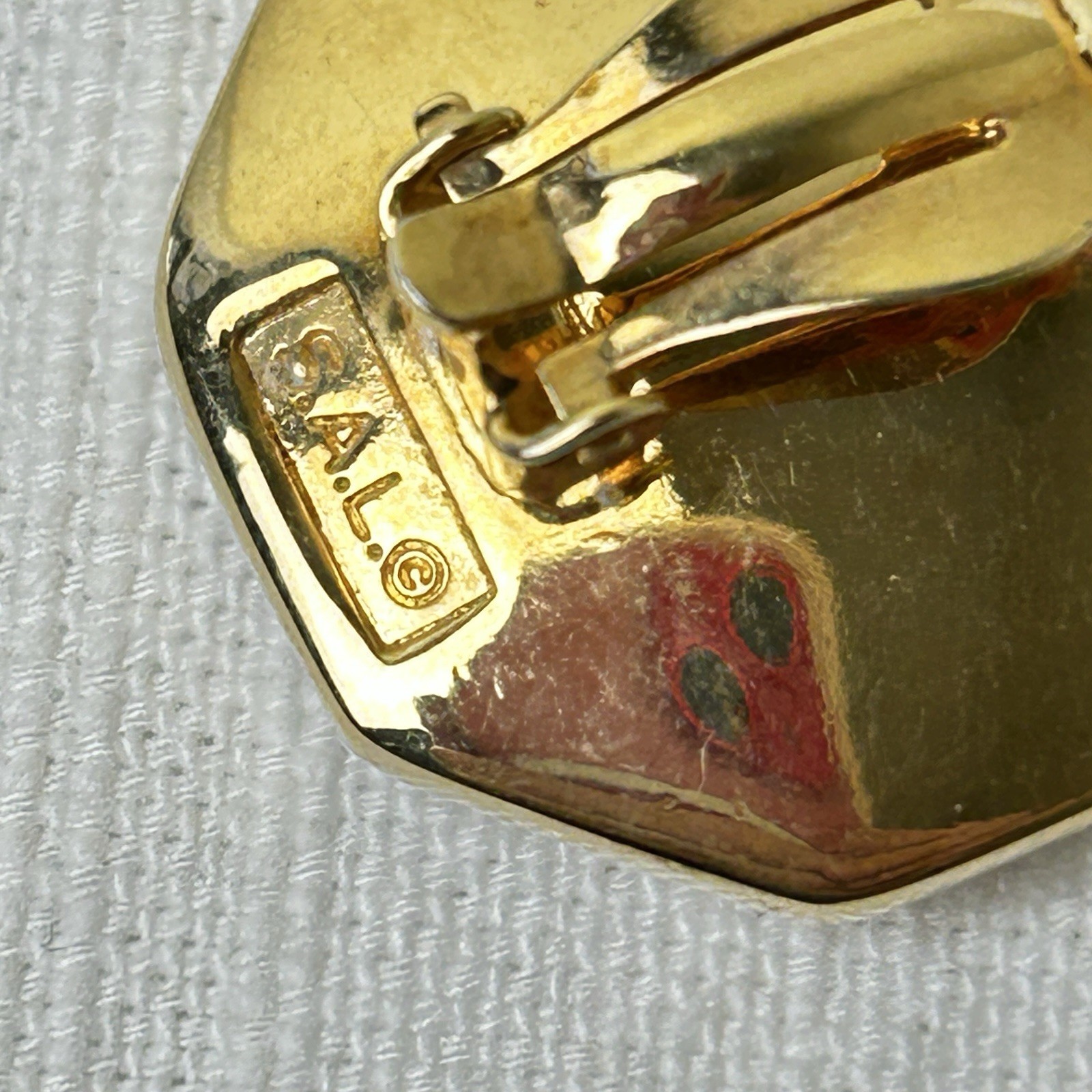Swarovski Large Clip On Earrings Ruby Red Clear Crystal Gold Tone Octagon S.A.L.