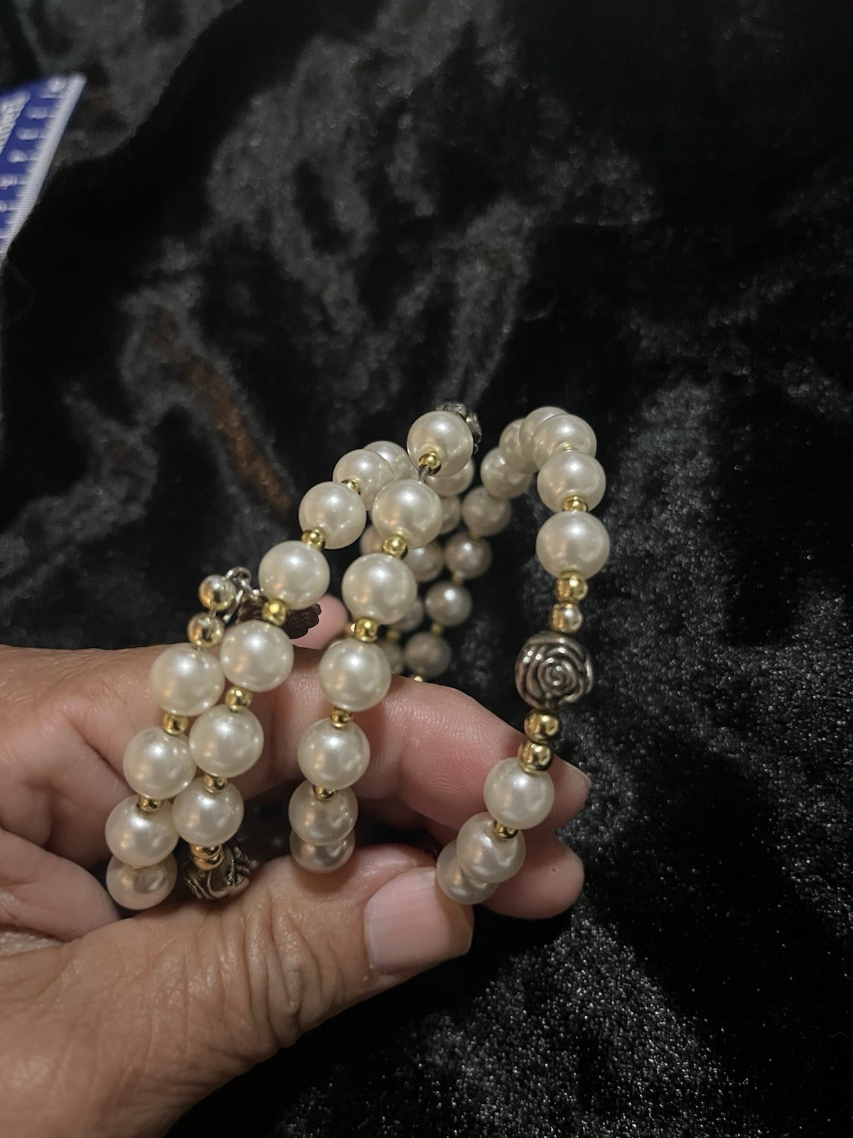 Vintage Faux Pearl Sterling Silver Coil Rosary Bracelet