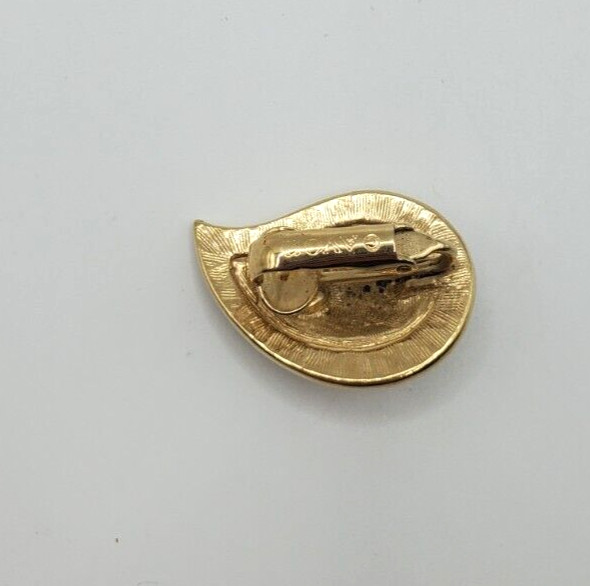 Avon Golden Textured Raindrop Brooch w/Plastic Accents & Earrings