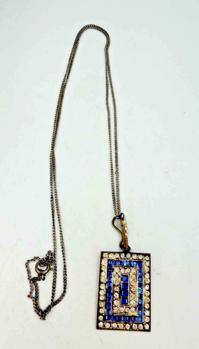 Vintage Necklace Czech Royal Blue Glass Art Deco 26 inches PJ