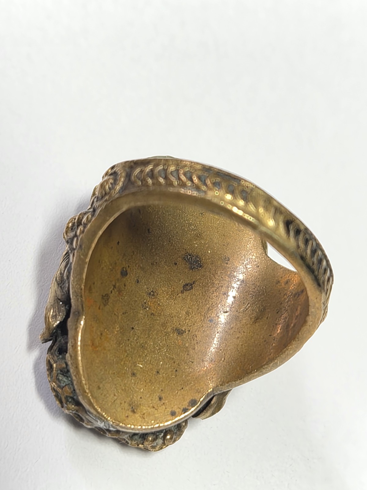 Antique Art Deco Blue Morpho Butterfly Wing Green Man? Pan? Czech? Ring Devil