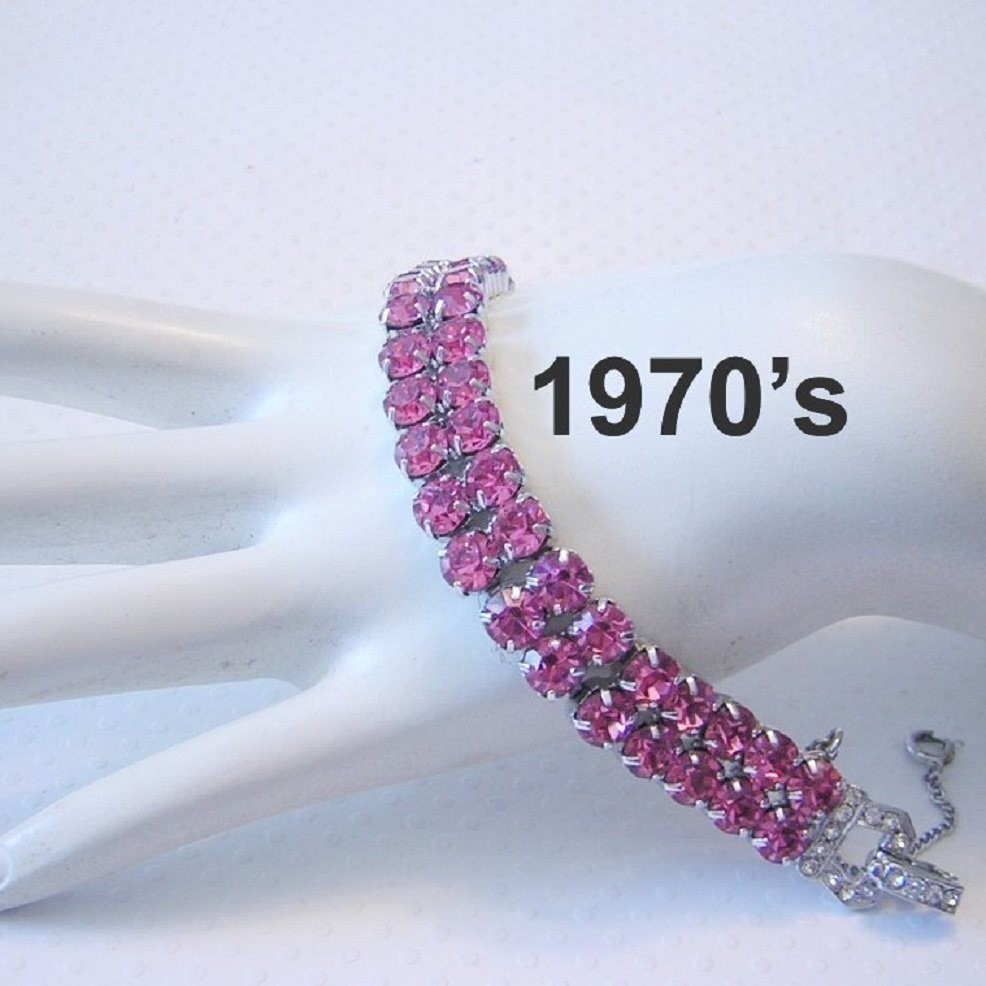 PUNCH PINK Designer 2 Rows Of Sparkling RHINESTONES Bracelet