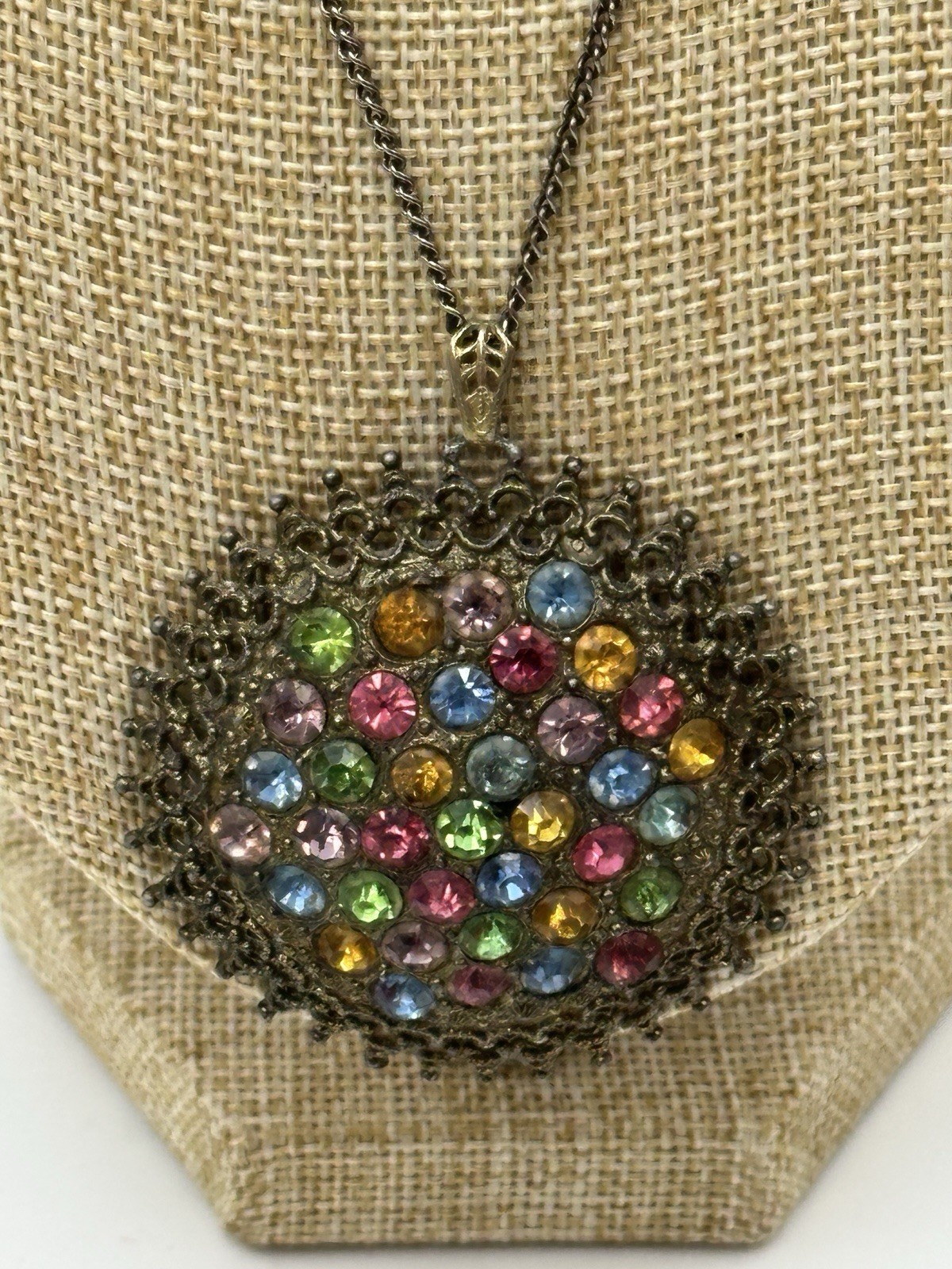 Little Nemo Rhinestone Pendant Necklace 1940s Pot Metal 18 In Beautiful Vintage