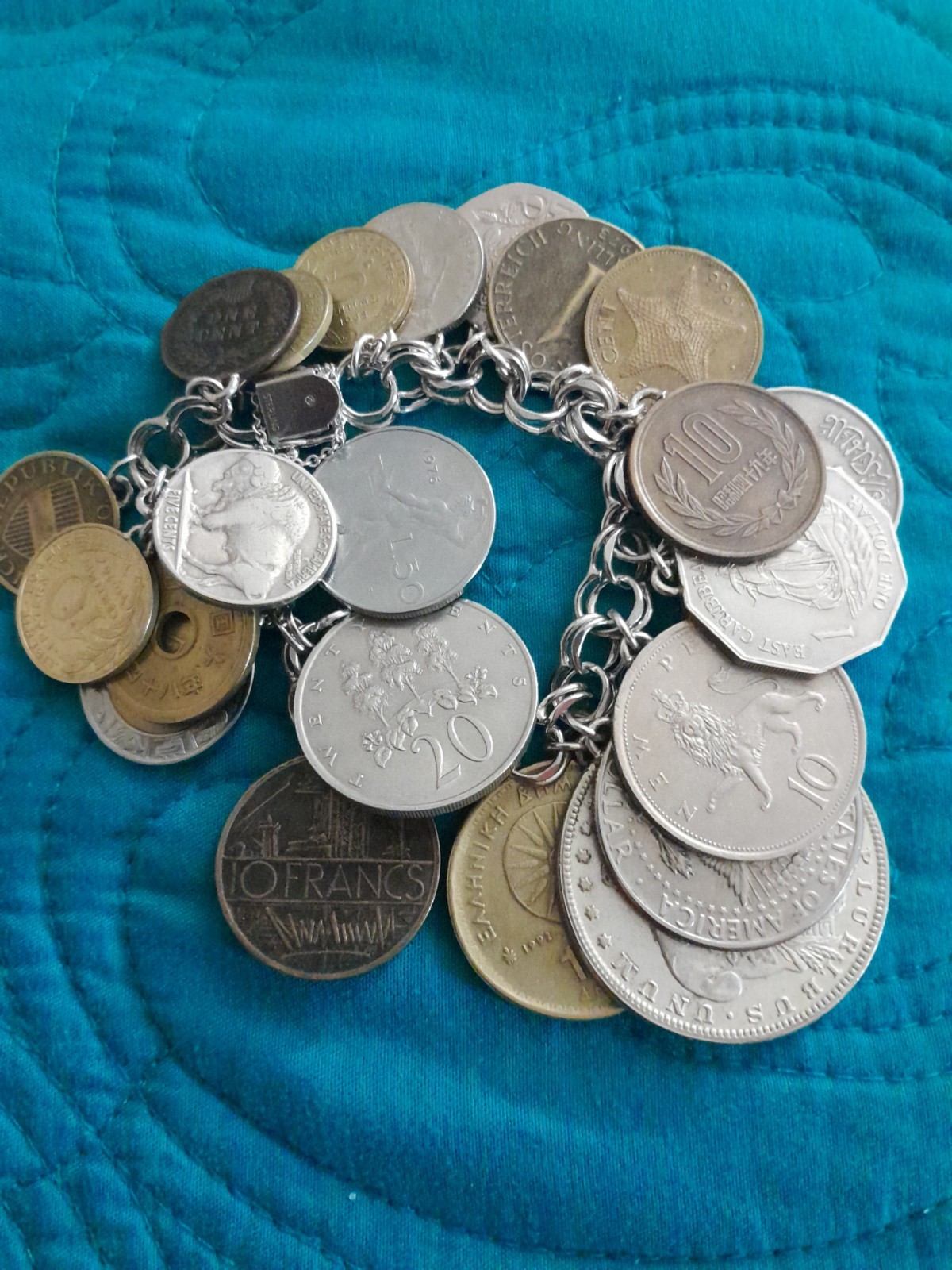 Vintage Sterling Silver Coin Bracelet Coins From Around The World Collection