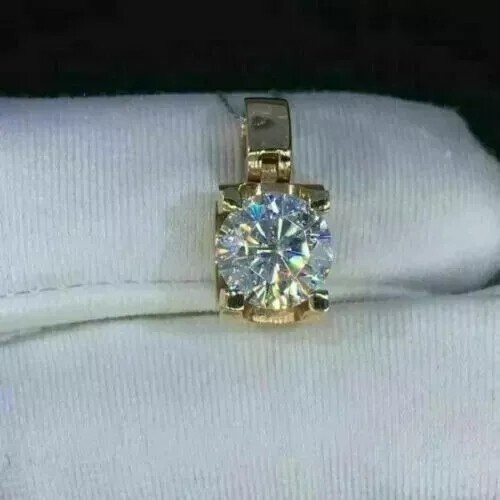 Round Cut Lab Created Diamond Woman Pretty Gift Pendant 14K Yellow Gold Finish