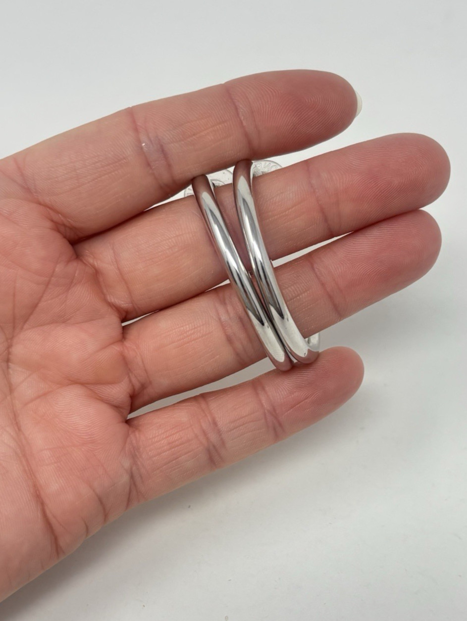 Vintage 90’s MONET Large Tube Hoop Earrings Silver Tone 4mm