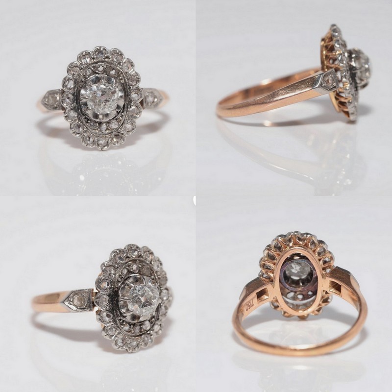 Antique Victorian Edwardian 18k Gold Diamond Ring 5.5 Old Rose Cut Engagement