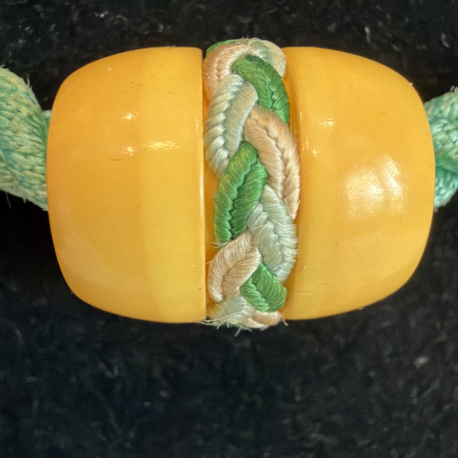Vintage Butterscotch Bakelite Enhanced Threaded Cuff Bangle & Rope Bracelet Set