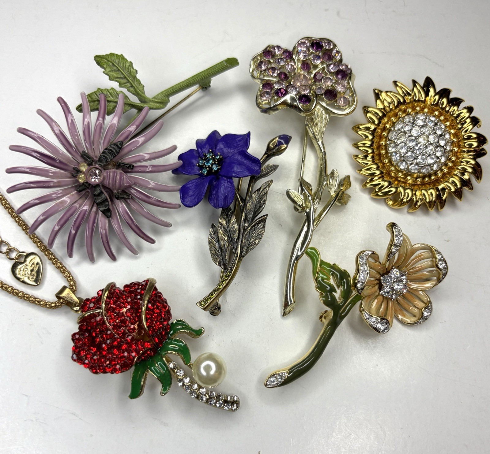 Lot Signed Designer Vintage Flower Rhinestone Brooches Joan Rivers Coro Seleni