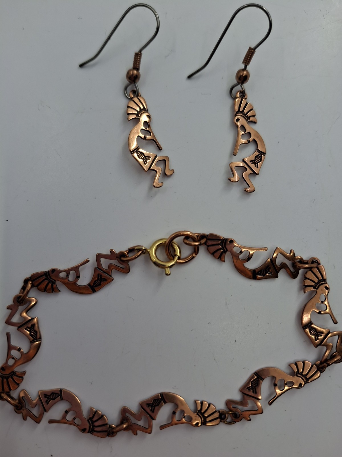 Vtg N.A. Kachjna Dancer (Kokopelli) Solid Copper &Earrings Set
