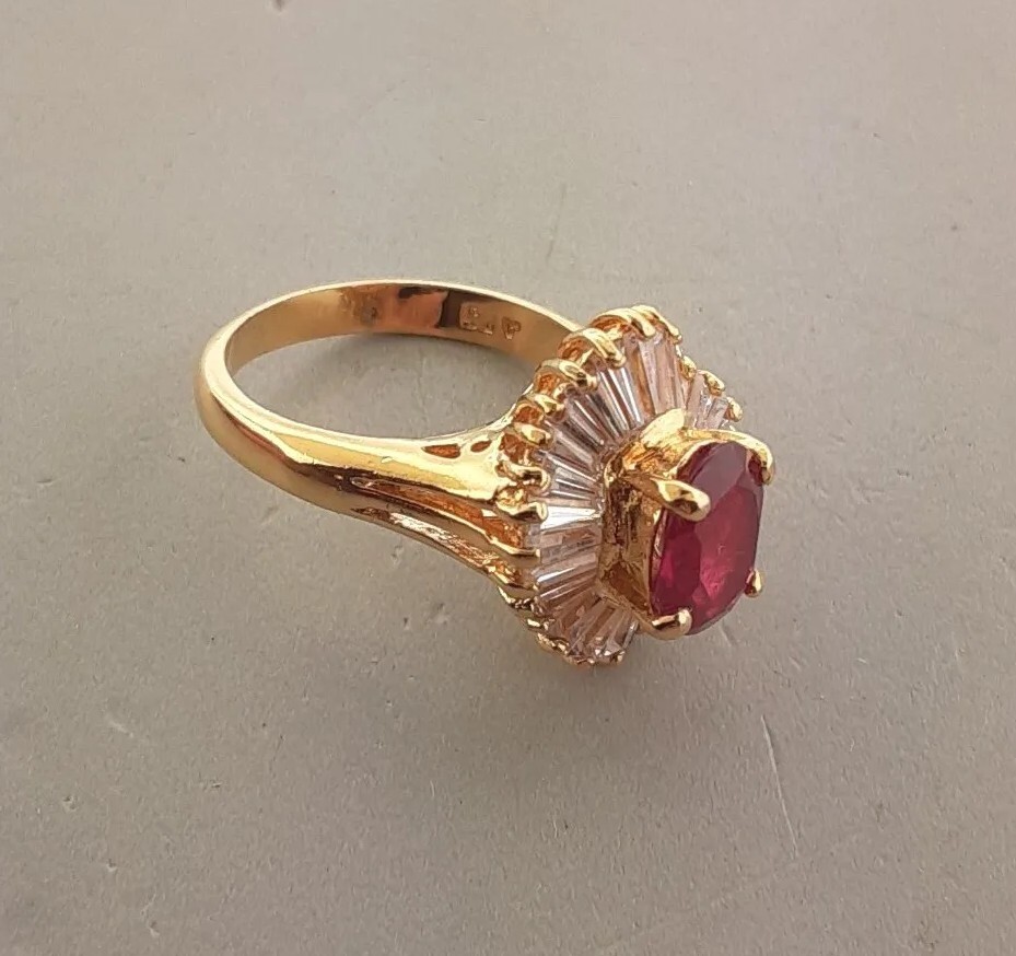 Vintage Red CZ Cocktail Ring Silver size 5.25 signed AFJ