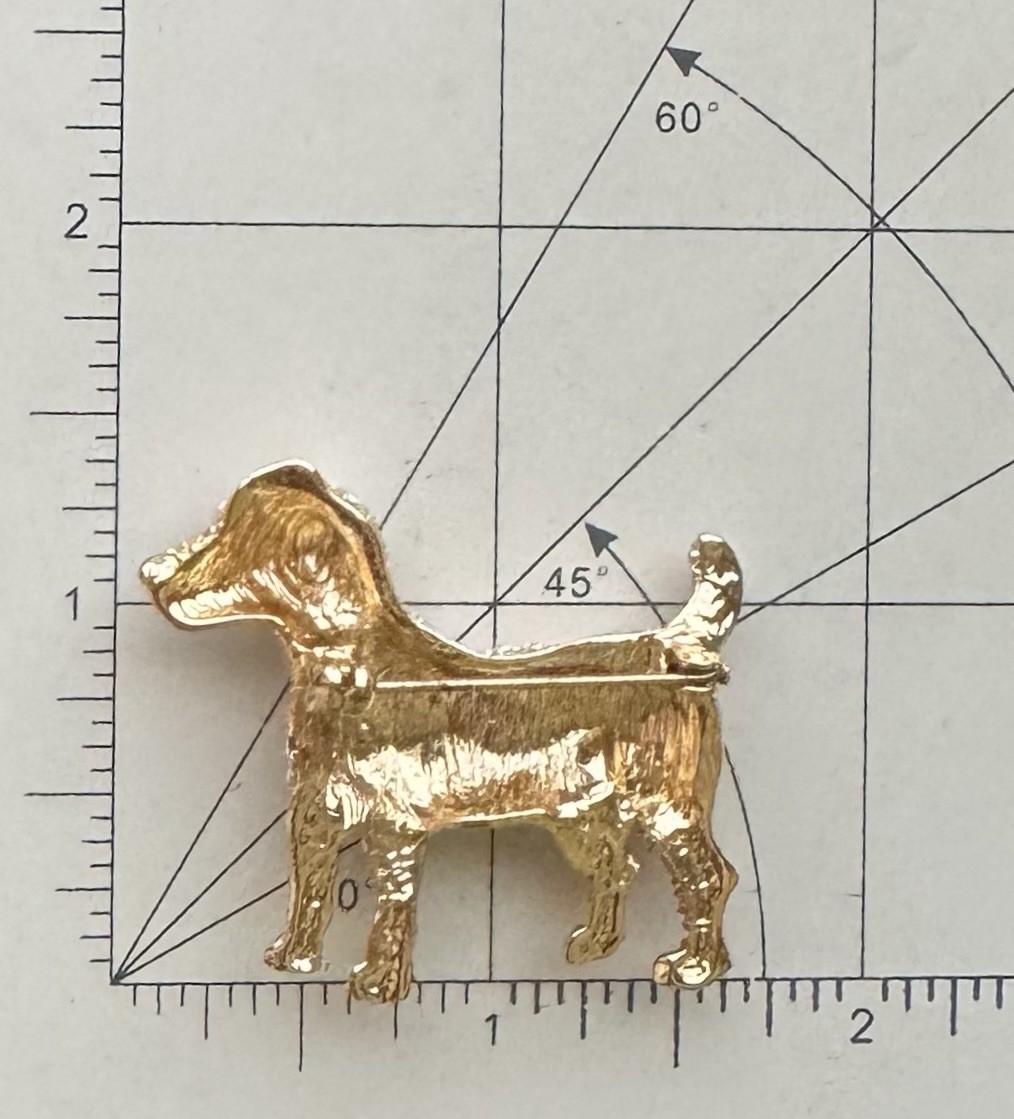 Dog vintage style brooch / enamel on gold tone metal