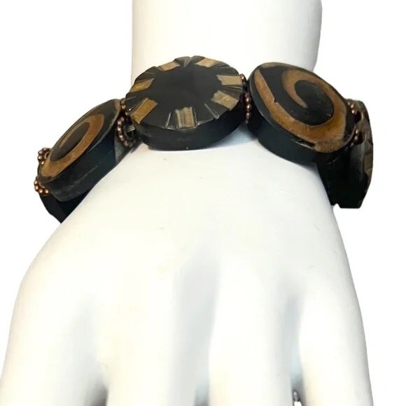 Vintage Handmade Chunky Earth-Toned Lucite Ethnic African Tribe Stretch Bracelet