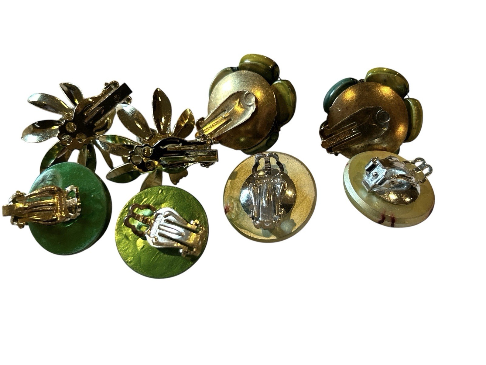 Vintage Set of 4 Multi Material Gold Tone Earrings Clip On Hong Kong Japan