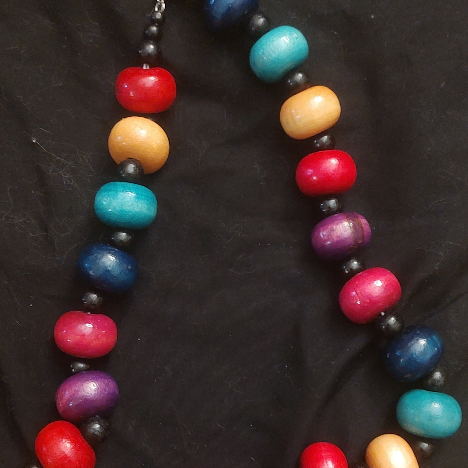 Vintage Colorful African Couture Fashion Hard Wood Necklace
