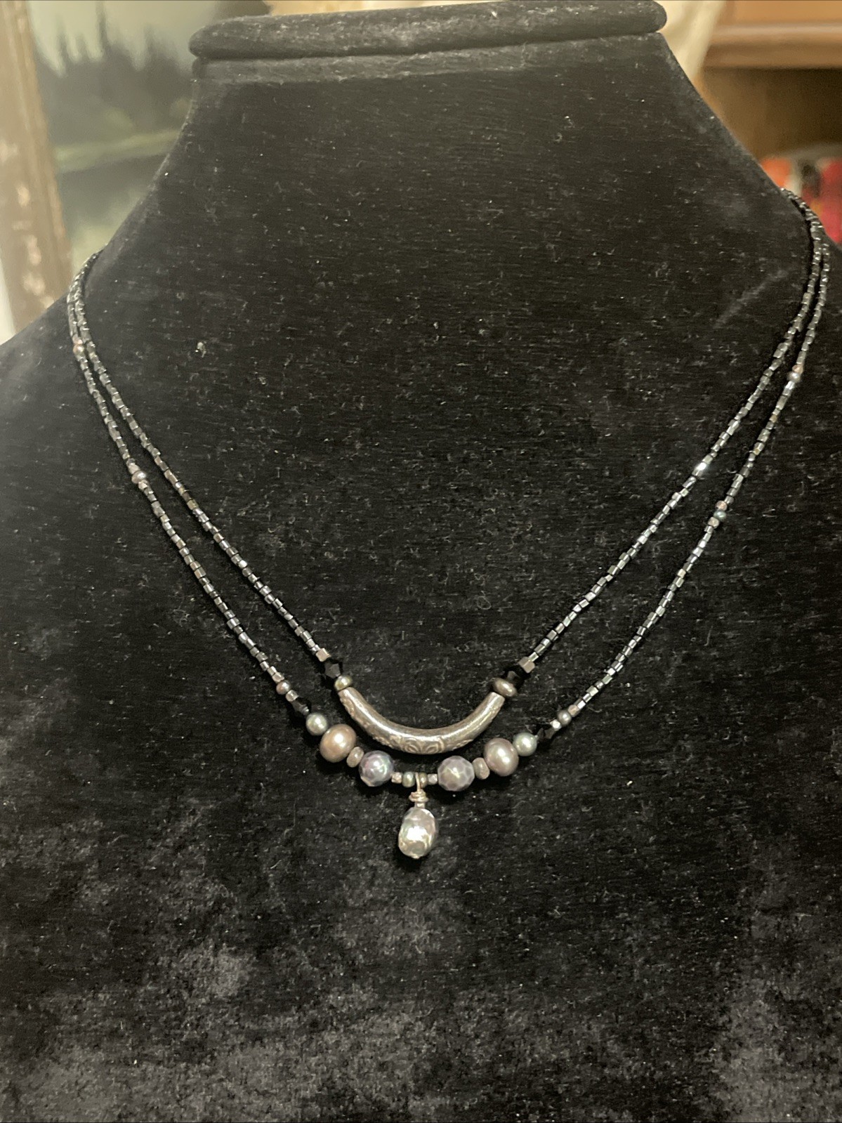 Vintage Boho Sterling Silver Beaded Baroque Pearl Necklace 18”