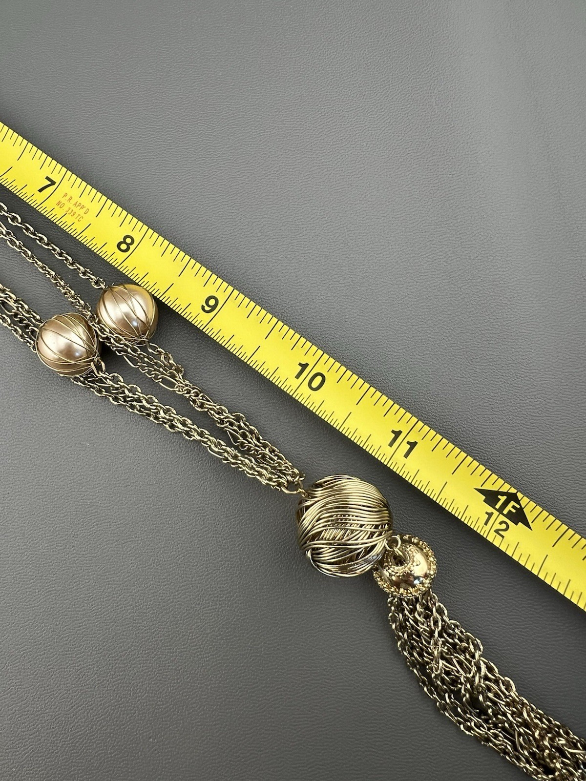 Vintage Tassel Necklace Faux Pearl Beaded Gold Tone Signed Bijoux Terner 21”