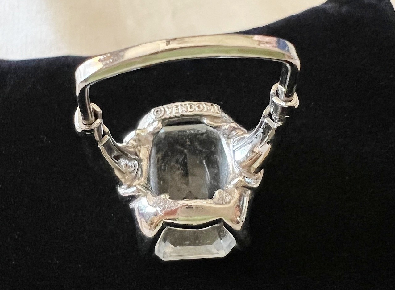1960s Vintage VENDOME adjustable cocktail ring, w/ clear glass emerald-cut stone