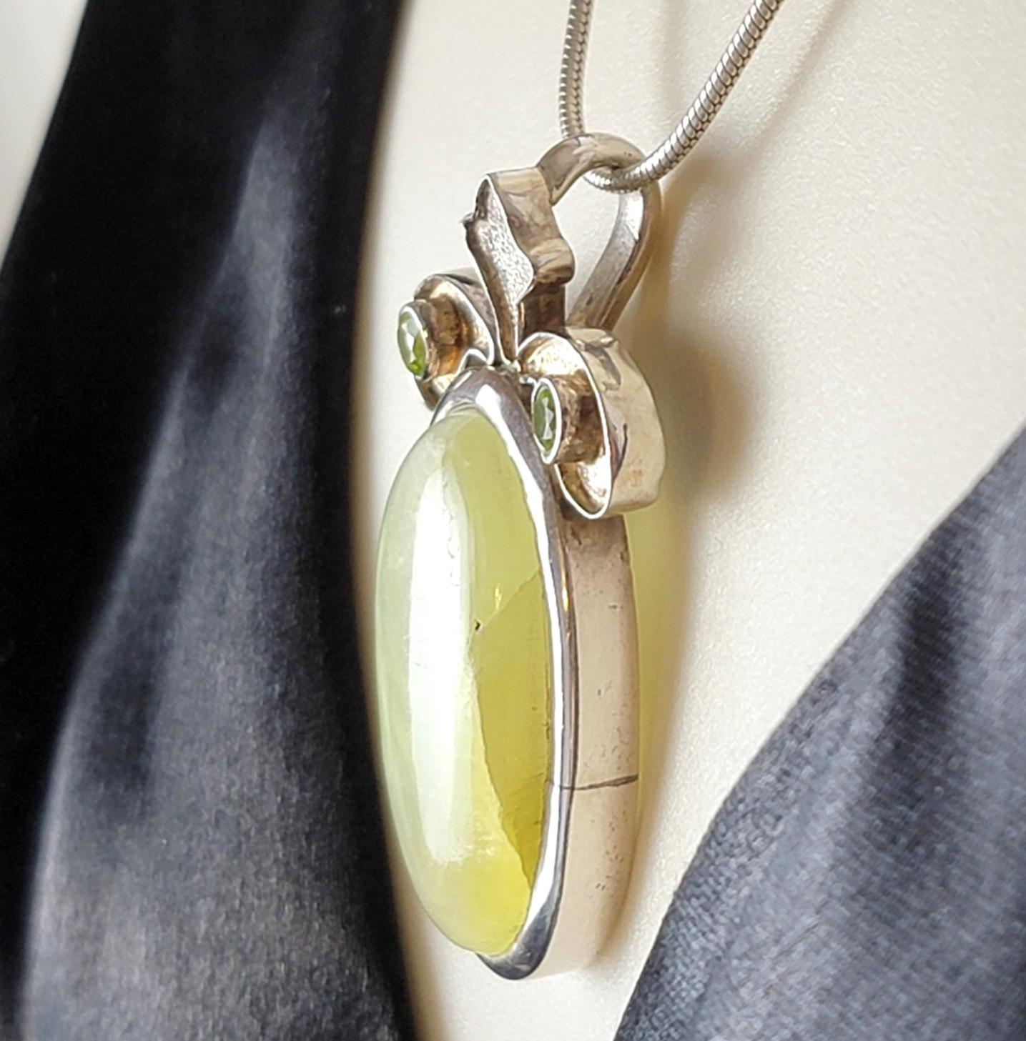 Vintage Prehnite Peridot Statement Pendant 925 Sterling Silver Large Boho 25g