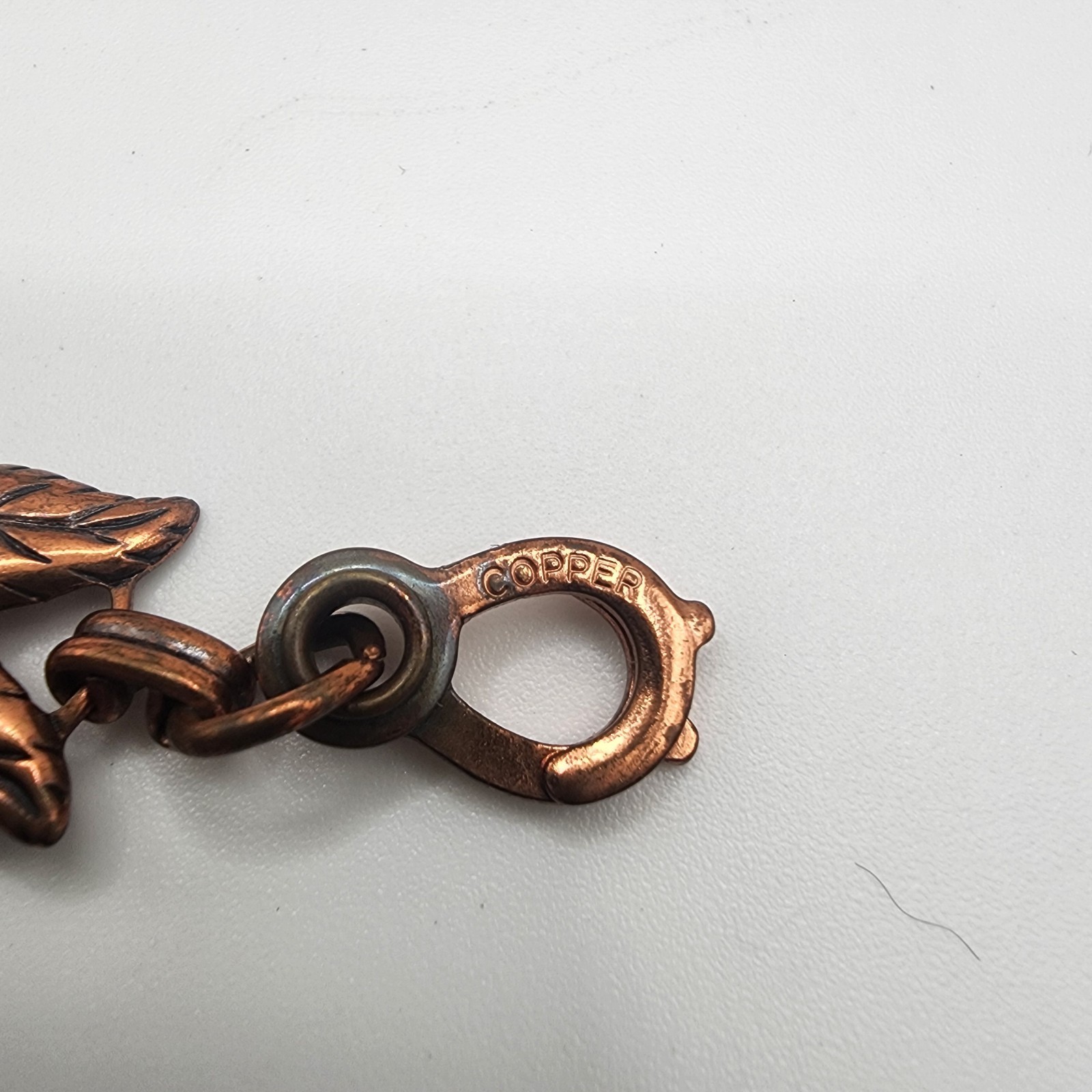 Vintage Copper Leaf Link Bracelet 8″ With Hook Clasp Design Brown Leaves Cool