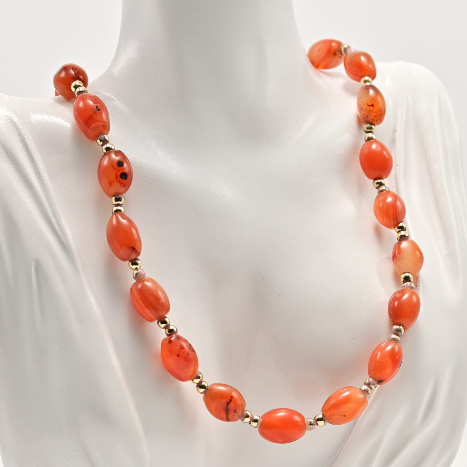 Vintage Original Design Sulaimani Agate Carnelian Bead Gemstone Estate Necklace