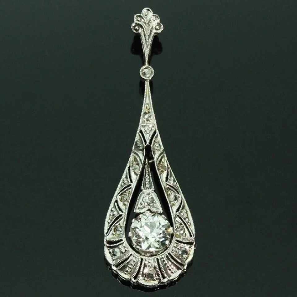 2Ct Art Deco Style Lab Created Diamond Engagement Gift 14K White Gold FN Pendant