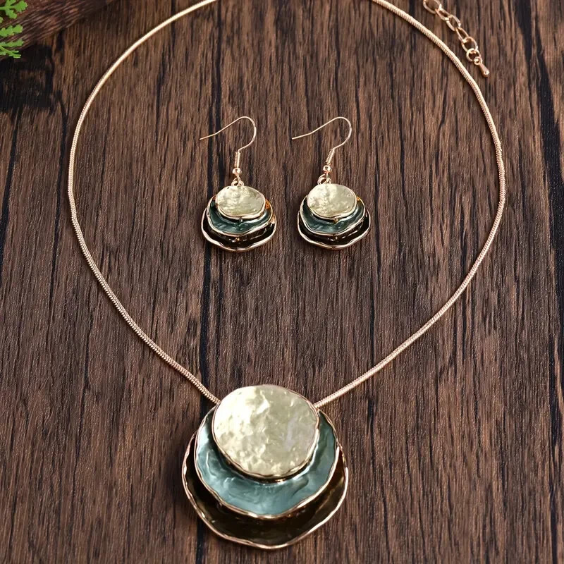 Bohemian Retro Jewelry Set Handcrafted Earrings Necklace Women Holiday Gift