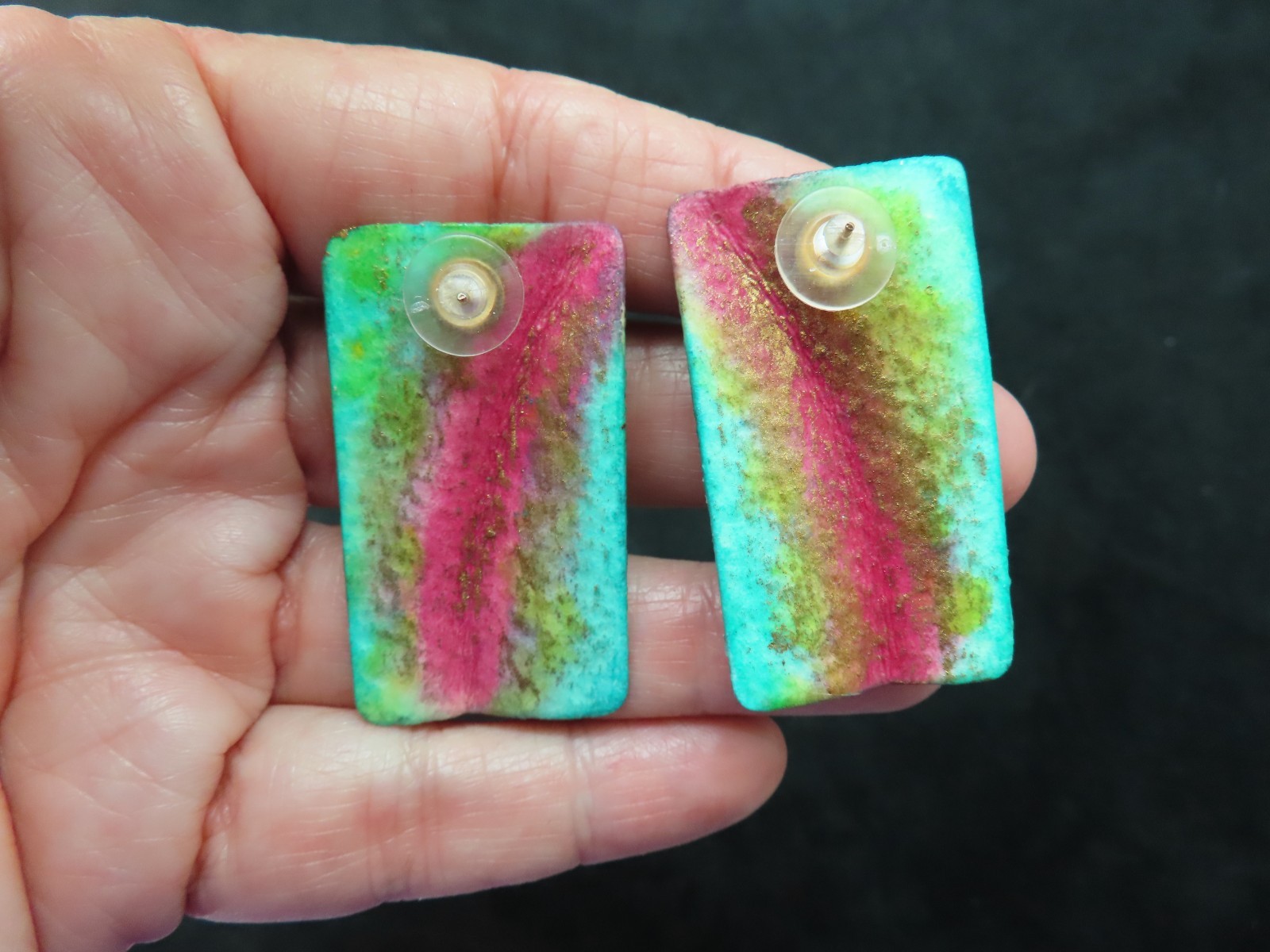 Vintage Artisan Sophisticated Elongated Bright Colorful Pierced Earrings