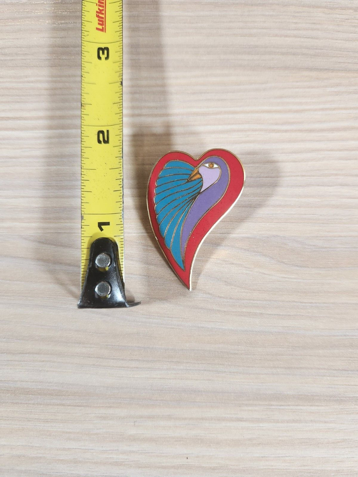 Laurel Burch Brooch Pin Dove Heart Enamel Women Cloissonne Gold Purple Red Retro