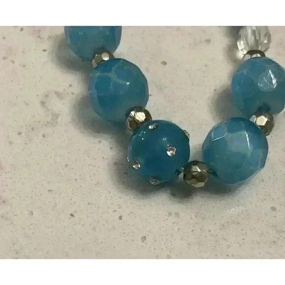 Vintage Necklace Iridescent Blue Beads Silver Tone Strand NY New York See Pics