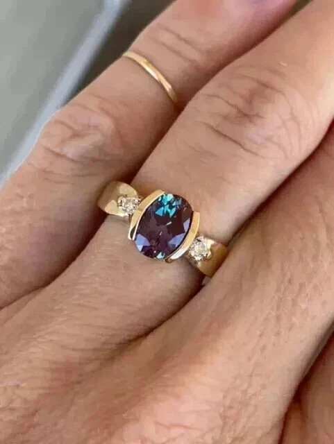 2.55CT Oval Cut Lab Created Alexandrite Wedding Anniversary 925 Silver Ring