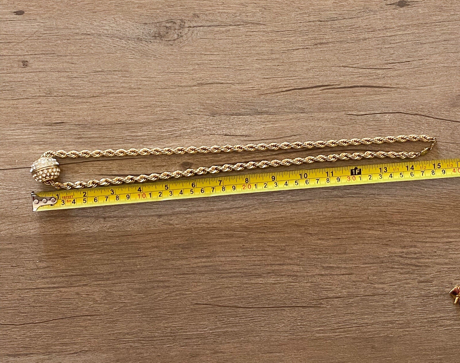 VTG Heavy 14K Gold Plated Rope Chain Crystal Pave Slide Ball Enhancer Necklace