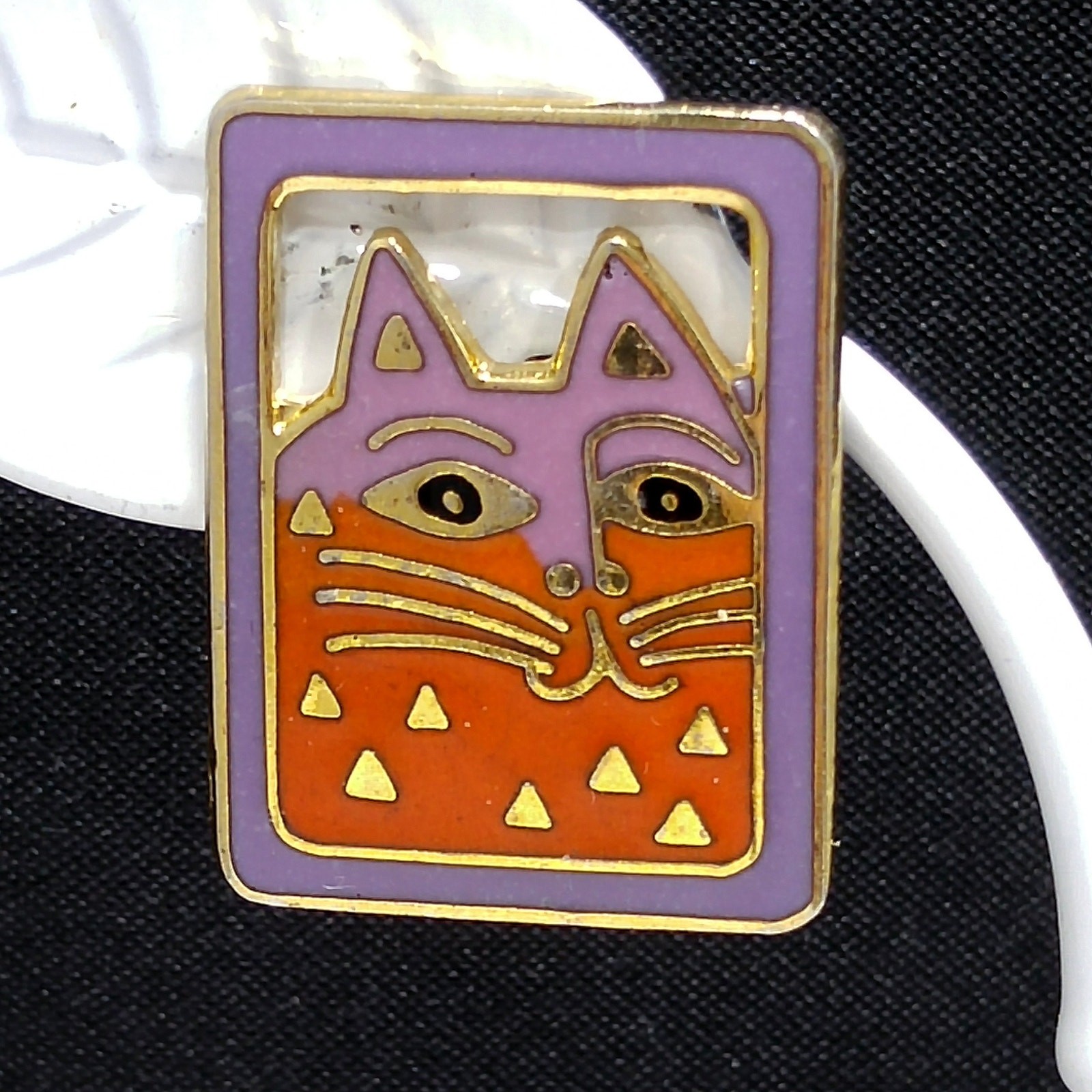 Vintage Laurel Burch “Mallory’s Cat” Post Earrings, Gold Plated, Cloisonne