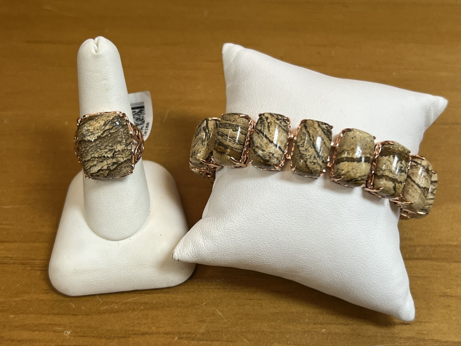 Jasper Signed JZ Tennis Bracelet And Ring Set Matching Rose Gold Tone Plated