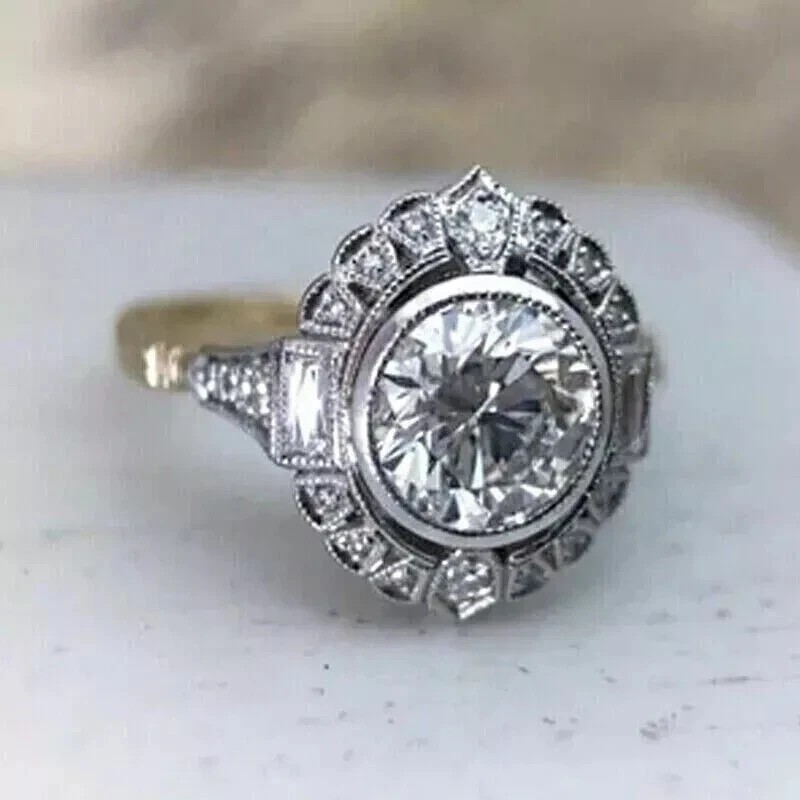 2.30Ct Art Deco Style Lab Created Diamond Engagement 14K Yellow Gold Finish Ring