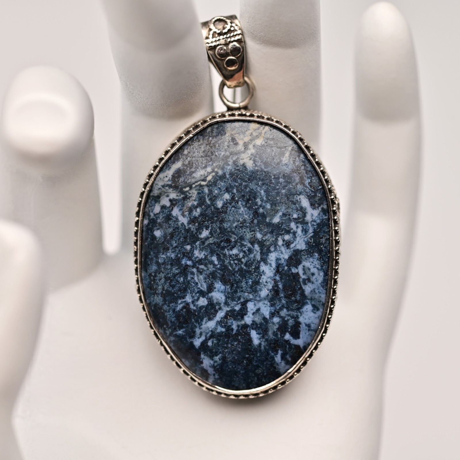 Vintage Original Sterling Silver Dumortierite Gemstone Pendant Estate Necklace