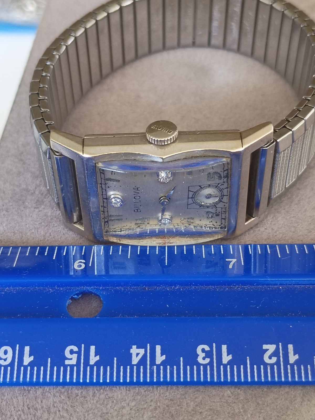💥 Art Deco Vintage Bulova 14K Gold Wristwatch With Diamond Dial 💥Working 💥