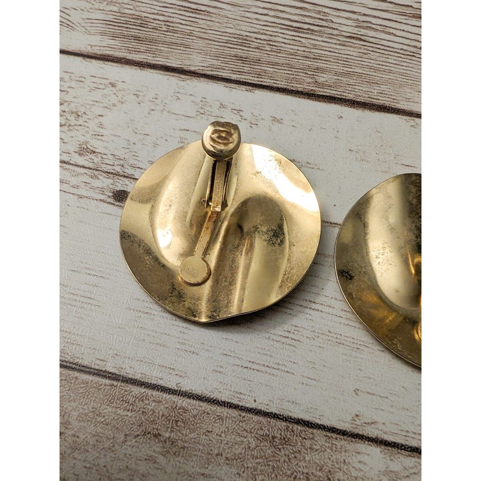 Vintage Clip On Earrings – Pushed In Gold Tone Circle Large – Multiple Marks